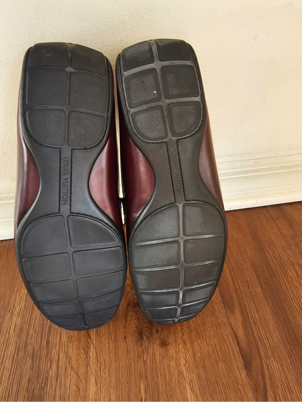 Louis Vuitton Men's Burgundy Leather Penny Loafers with LV Logo - Picture 8 of 10
